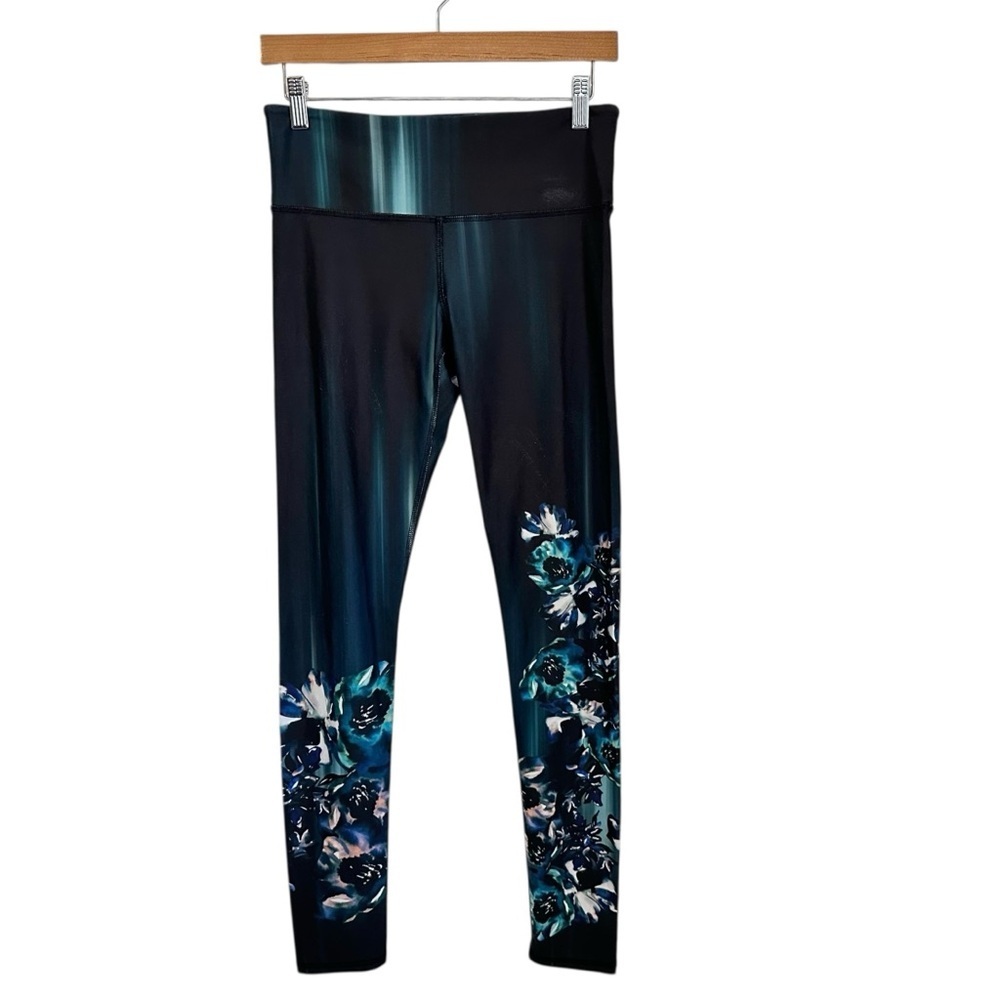 Noli Womens Floral Print Leggings Sz Small? Blue Black Activewear Yoga